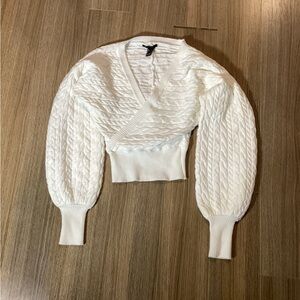 FOREVER 21 Cream V-Neck Cable Knit Sweater – Size S